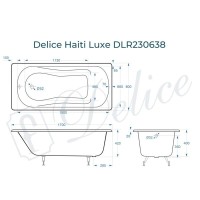 Ванна чугунная Delice Haiti Luxe DLR230638, 170 х 80 см, без покрытия, без ручек, цвет белый