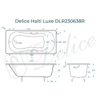 Ванна чугунная Delice Haiti Luxe DLR230638R, 170 х 80 см, без покрытия, с отверстиями под ручки, без ручек, цвет белый
