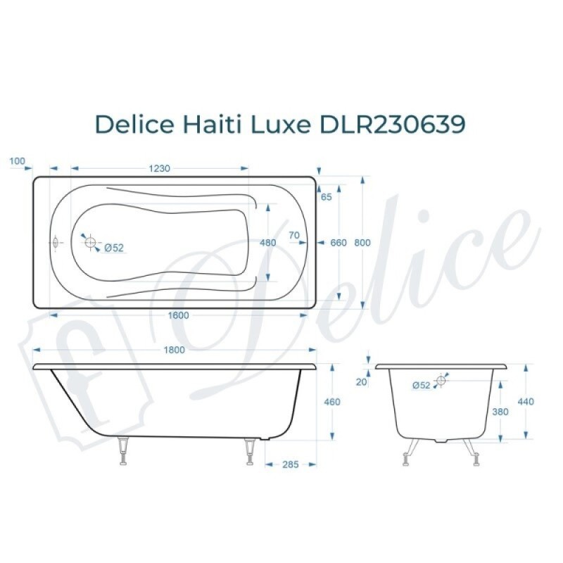 Ванна чугунная Delice Haiti Luxe DLR230639, 180 х 80 см, без покрытия, без ручек, цвет белый