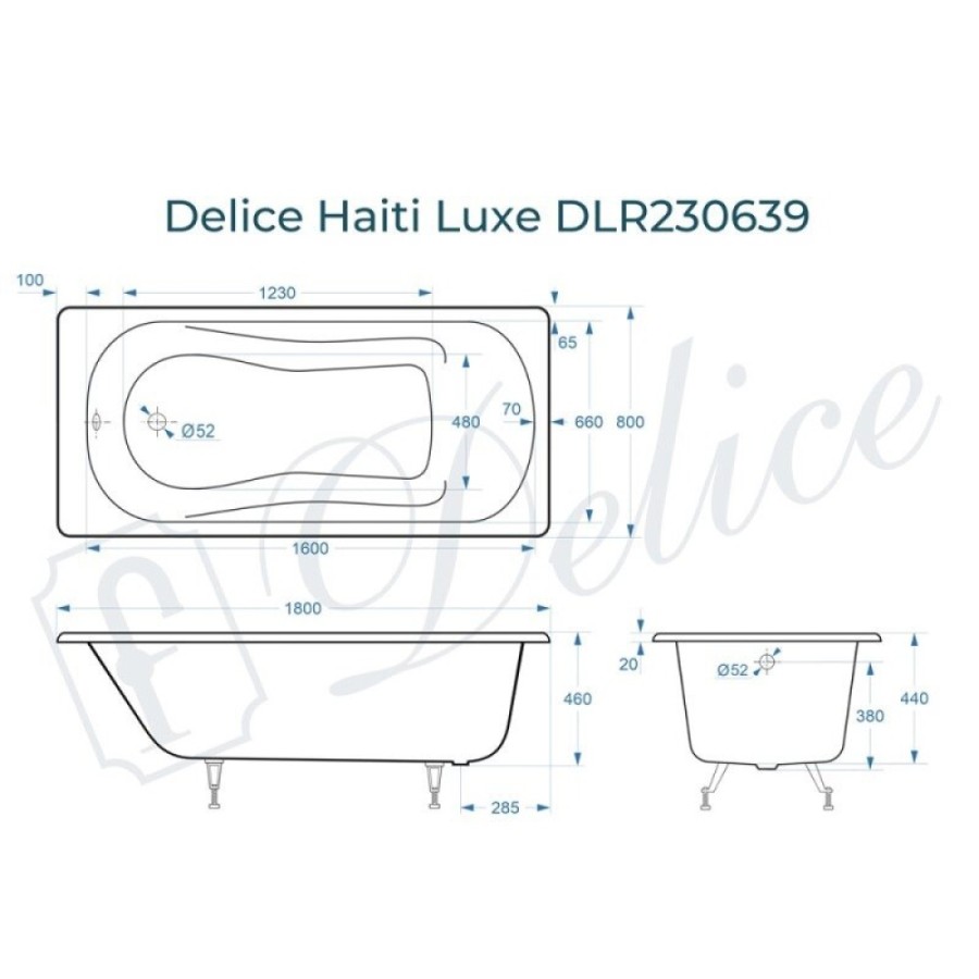 Ванна чугунная Delice Haiti Luxe DLR230639, 180 х 80 см, без покрытия, без ручек, цвет белый