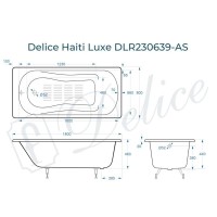 Ванна чугунная Delice Haiti Luxe DLR230639-AS, 180 х 80 см, антискользящее покрытие, без ручек, цвет белый