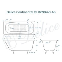 Ванна чугунная Delice Continental DLR230640-AS, 120 х 70 см, антискользящее покрытие, без ручек, цвет белый