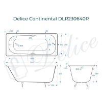 Ванна чугунная Delice Continental DLR230640R, 120 х 70 см, без покрытия, с отверстиями под ручки, без ручек, цвет белый