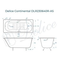 Ванна чугунная Delice Continental DLR230640R-AS, 120 х 70 см, антискользящее покрытие, с отверстиями под ручки, без ручек, цвет белый