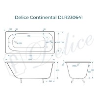 Ванна чугунная Delice Continental DLR230641, 130 х 70 см, без покрытия, без ручек, цвет белый