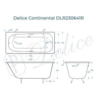 Ванна чугунная Delice Continental DLR230641R, 130 х 70 см, без покрытия, с отверстиями под ручки, без ручек, цвет белый