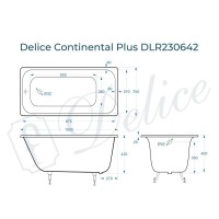 Ванна чугунная Delice Elite Continental Plus DLR230642, 100 х 70 см, без покрытия, без ручек, цвет белый