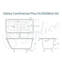 Ванна чугунная Delice Elite Continental Plus DLR230642-AS, 100 х 70 см, антискользящее покрытие, без ручек, цвет белый
