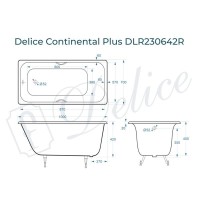 Ванна чугунная Delice Elite Continental Plus DLR230642R, 100 х 70 см, без покрытия, с отверстиями под ручки, цвет белый