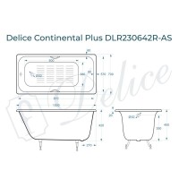 Ванна чугунная Delice Elite Continental Plus DLR230642R-AS, 100 х 70 см, антискользящее покрытие, с отверстиями под ручки, без ручек, цвет белый