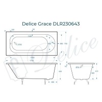 Ванна чугунная Delice Grace DLR230643, 170 x 70 см, без покрытия, без ручек, цвет белый