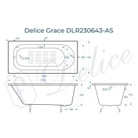 Ванна чугунная Delice Grace DLR230643-AS, 170 x 70 см, антискользящее покрытие, без ручек, цвет белый