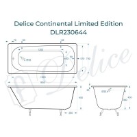 Ванна чугунная Delice Continental Limited Edition DLR230644, 165 х 70 см, без покрытия, без ручек, цвет белый