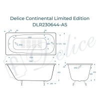 Ванна чугунная Delice Continental Limited Edition DLR230644-AS, 165 х 70 см, антискользящее покрытие, без ручек, цвет белый