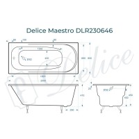 Ванна чугунная Delice Maestro DLR230646, 200 х 85 см, без покрытия, без ручек, цвет белый