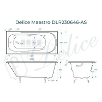 Ванна чугунная Delice Maestro DLR230646-AS, 200 х 85 см, антискользящее покрытие, без ручек, цвет белый