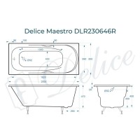 Ванна чугунная Delice Maestro DLR230646R, 200 х 85 см, без покрытия, с отверстиями под ручки, без ручек, цвет белый
