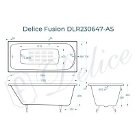 Ванна чугунная Delice Fusion DLR230647-AS, 170 х 70 см, антискользящее покрытие, без ручек, цвет белый
