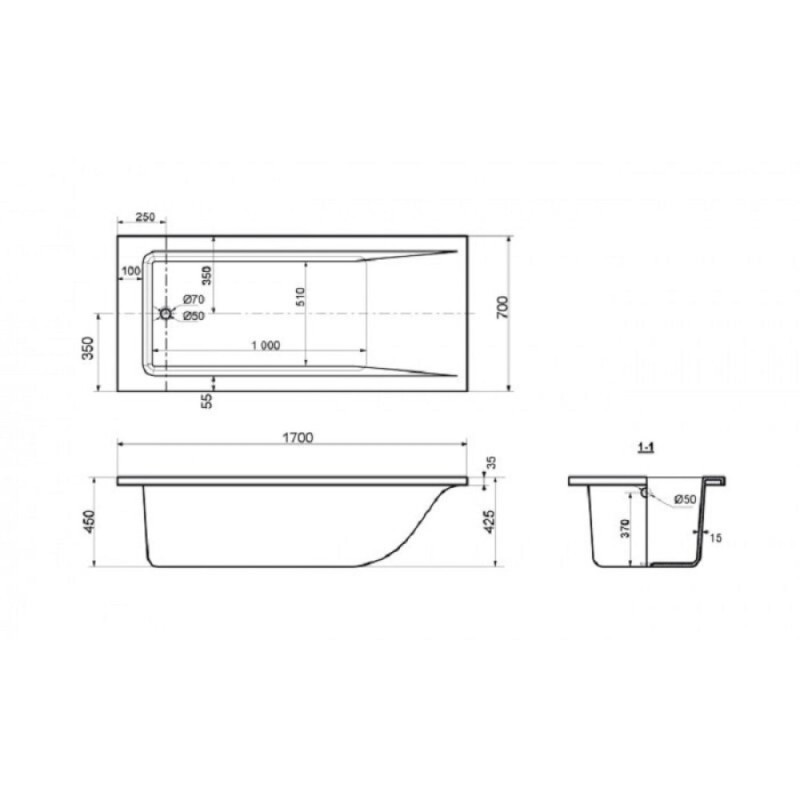 Ванна из литьевого мрамора Delice Diapason, DLR330005, 170 х 70 см, без покрытия, без ручек, белая