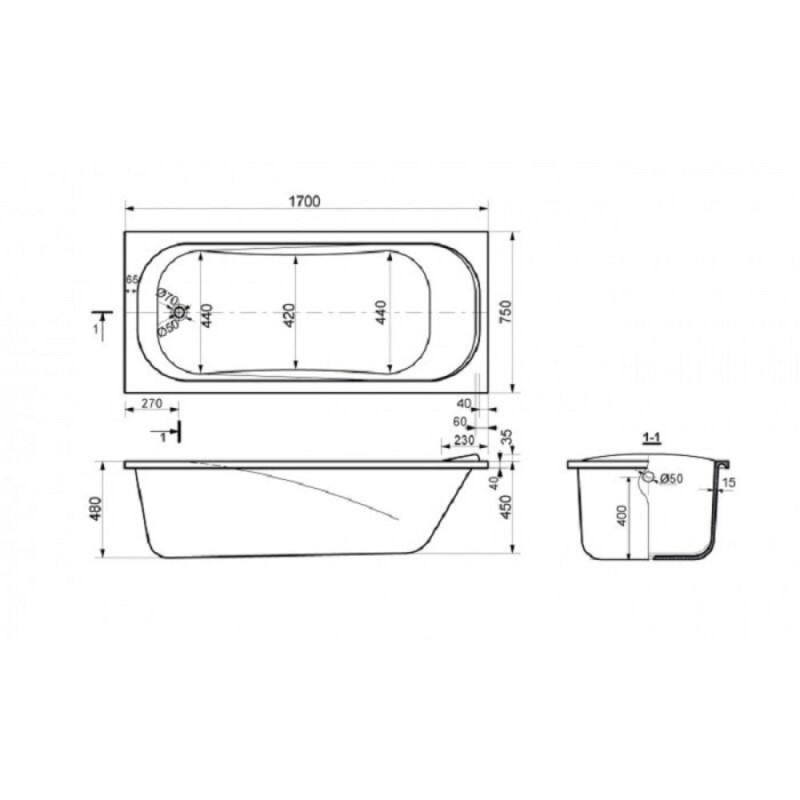 Ванна из литьевого мрамора Delice Triumph 170 х 75 см, белая, DLR330011