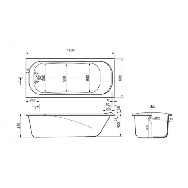 Ванна из литьевого мрамора Delice Triumph 180 х 80 см, белая, DLR330012