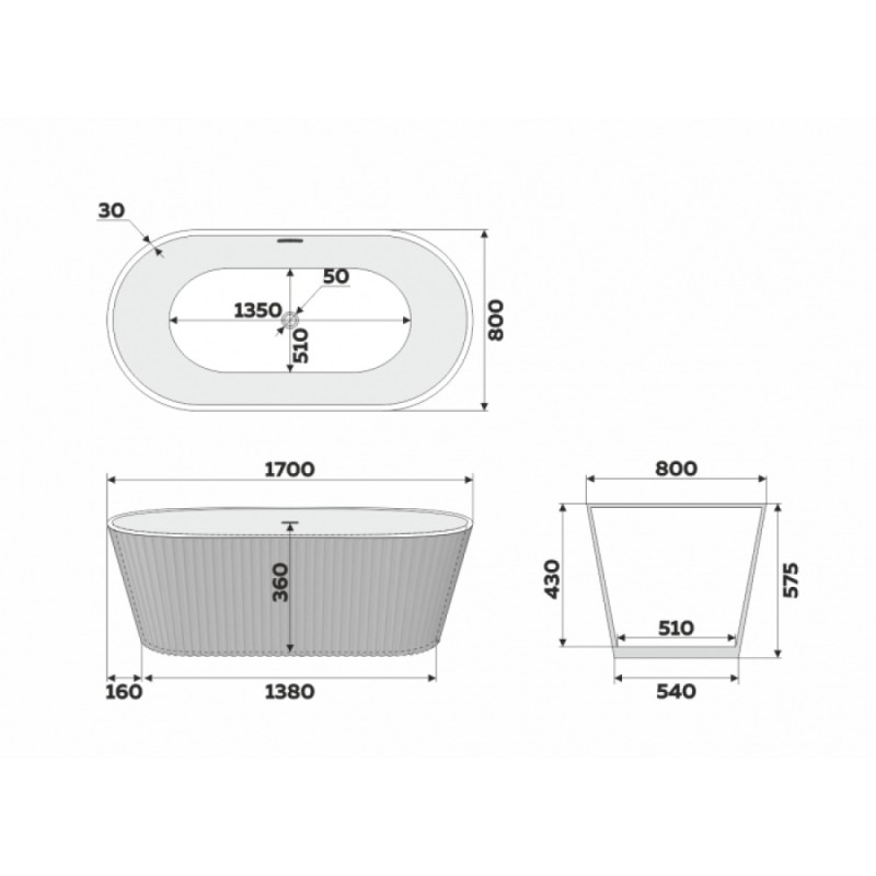 Ванна отдельностоящая акриловая Delice Caresse DLR440101W, 170 х 80 см, белый матовый