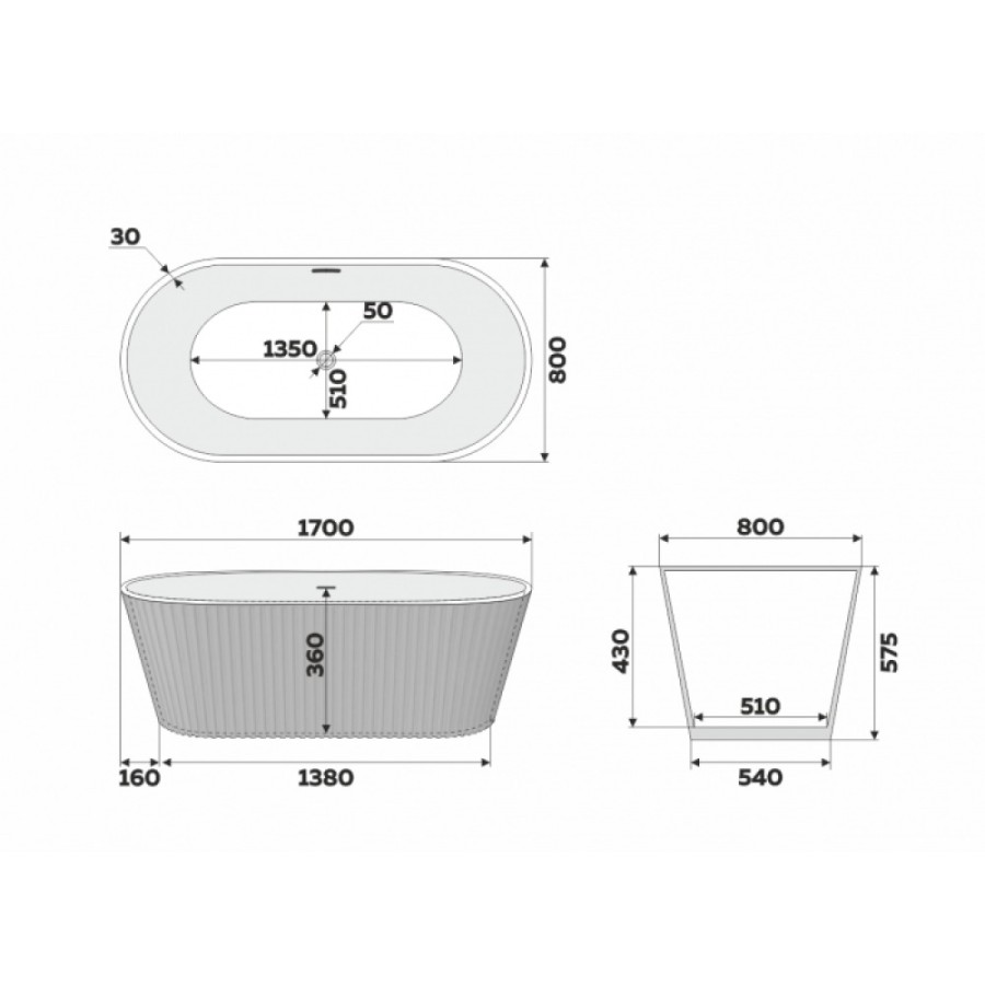 Ванна отдельностоящая акриловая Delice Caresse DLR440101W, 170 х 80 см, белый матовый