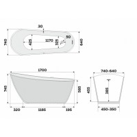 Ванна отдельностоящая акриловая Delice Riviera DLR440103Bk, 170 х 74 см, без покрытия, без ручек, черный матовый
