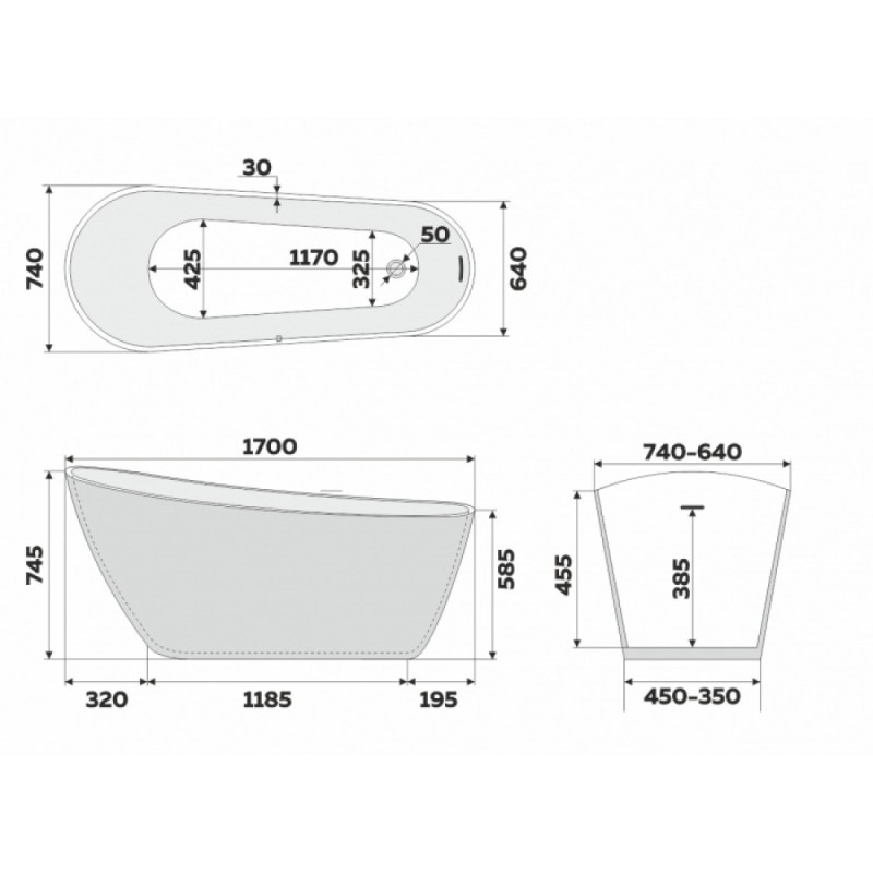 Ванна отдельностоящая акриловая Delice Riviera DLR440103Bk, 170 х 74 см, без покрытия, без ручек, черный матовый