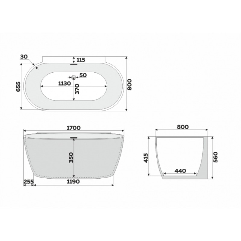 Ванна отдельностоящая акриловая Delice Voyage DLR440106W, 170 х 80 см, без покрытия, без ручек, белый матовый