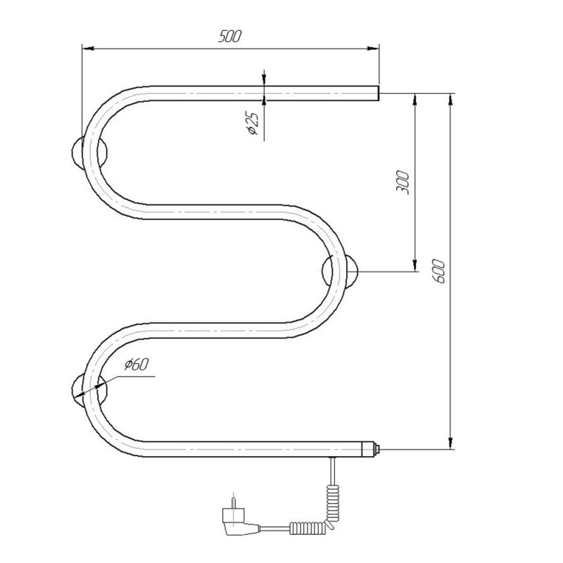 Полотенцесушитель электрический Domoterm M-образный DMT 107-25 60 х 50 EK L/R, хром