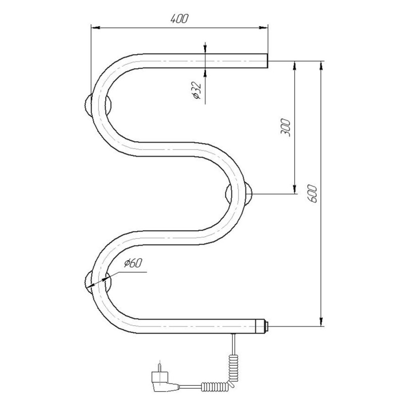 Полотенцесушитель электрический Domoterm M-образный DMT 107-32 60 х 40 EK L/R, хром