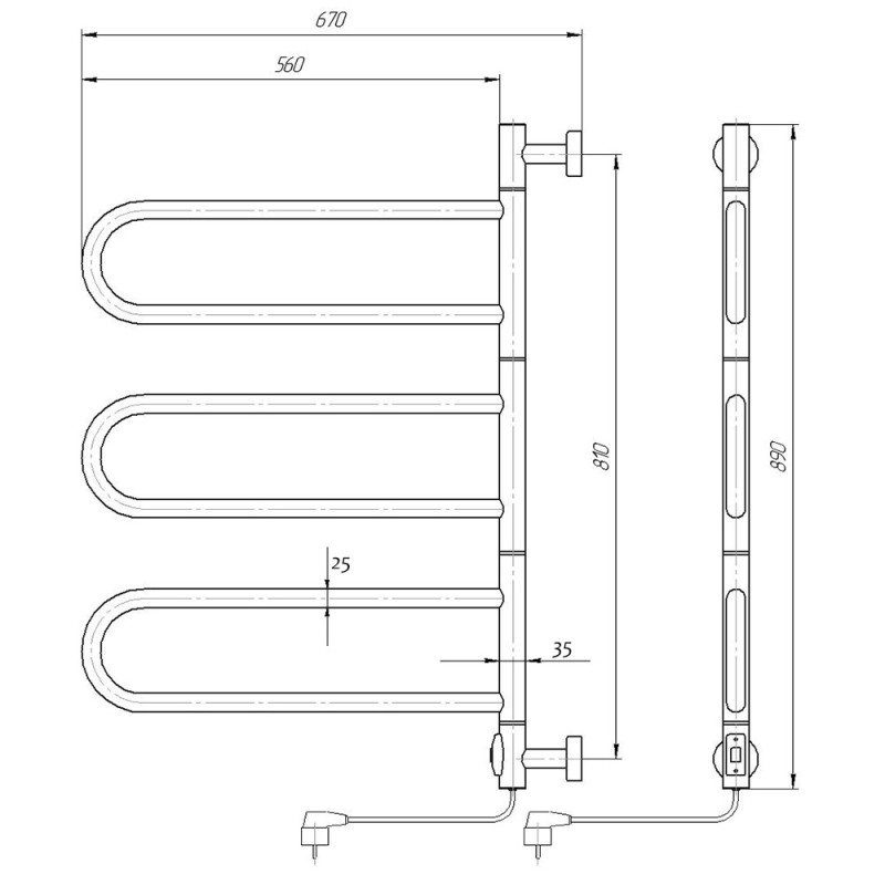 Полотенцесушитель электрический Domoterm Сальса DMT 108E П6 60 х 90 EK, хром
