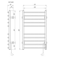 Полотенцесушитель электрический Domoterm Аврора DMT 109-10 50x86 TBOX EK R, ширина 50 см, высота 86 см, подключение справа, хром