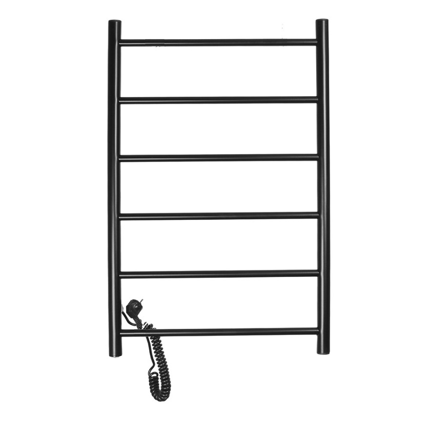 Полотенцесушитель электрический Domoterm Классик DMT 109-6 50x80 ЧРН EKL, ширина 50 см, высота 80 см, подключение слева, черный матовый