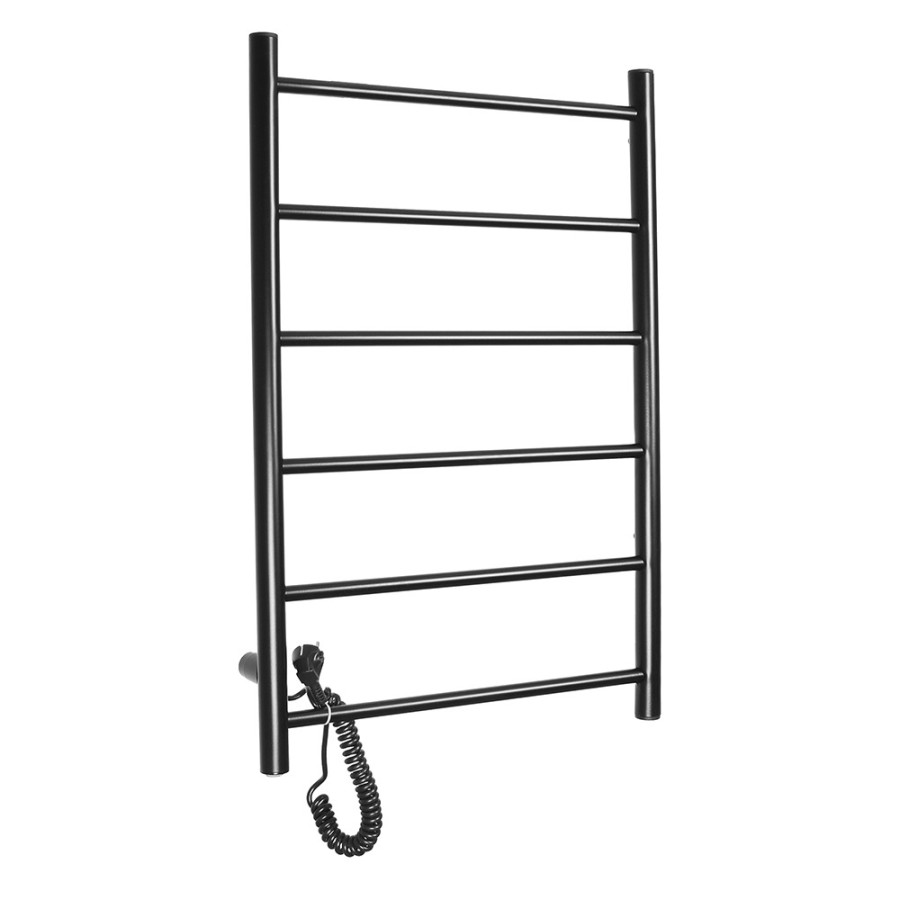 Полотенцесушитель электрический Domoterm Классик DMT 109-6 50x80 ЧРН EKL, ширина 50 см, высота 80 см, подключение слева, черный матовый