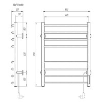 Полотенцесушитель электрический Domoterm Аврора DMT 109-8 50x70 TBOX EK R, ширина 50 см, высота 70 см, подключение справа, хром