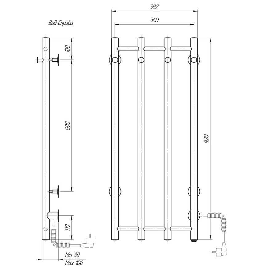 Полотенцесушитель электрический Domoterm Танго DMT 109-V4 36 х 92 EK L/R, хром