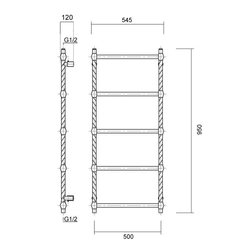 Полотенцесушитель водяной domoterm винтаж п5 500х950 абр античная бронза
