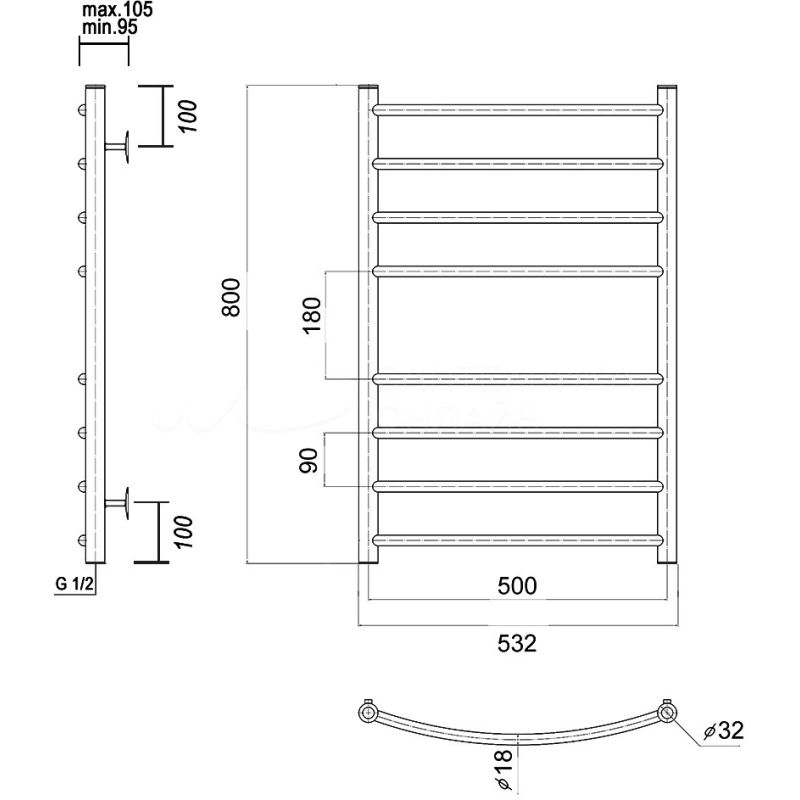 Полотенцесушитель водяной domoterm калипсо п8 50x80, хром
