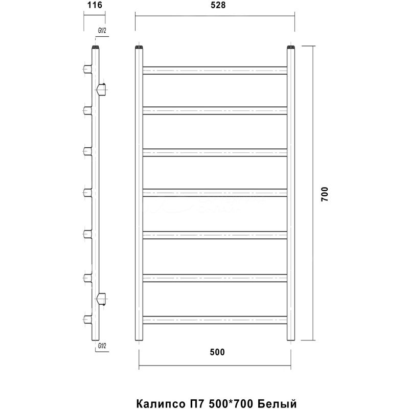 Полотенцесушитель водяной domoterm калипсо п7 50x70, белый