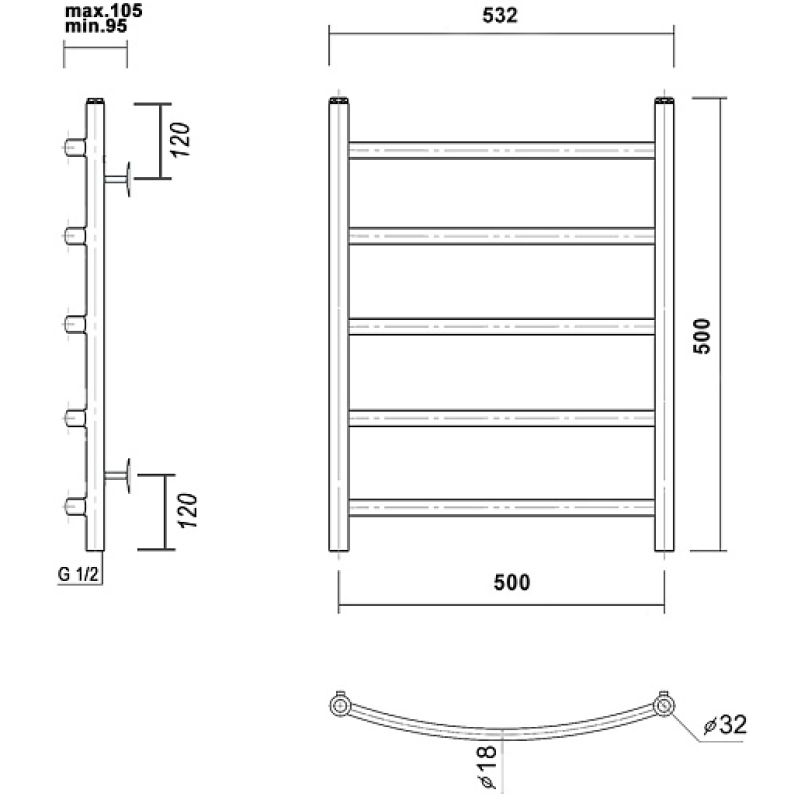 Domoterm полотенцесушитель калипсо п5 500x500 черный