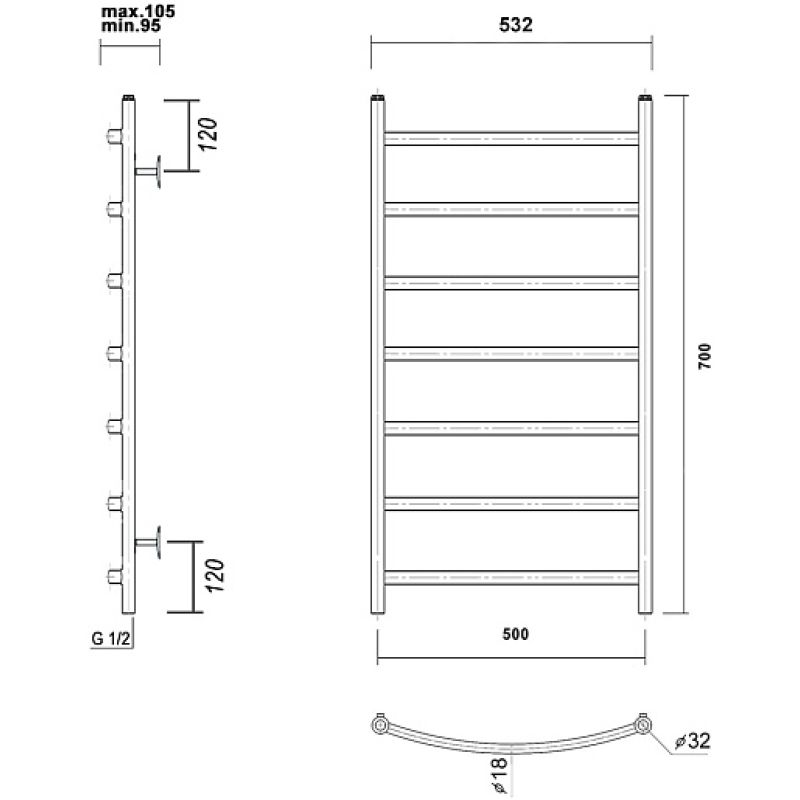 Полотенцесушитель водяной 50х70 domoterm калипсо п7 черный 4680419574735