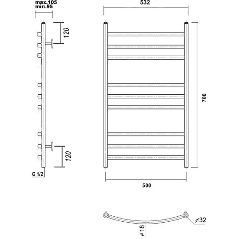 Полотенцесушитель водяной domoterm калипсо калипсо п9 500x700 чрн