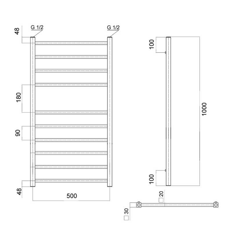 Полотенцесушитель водяной domoterm квадро п10 50x100 хром