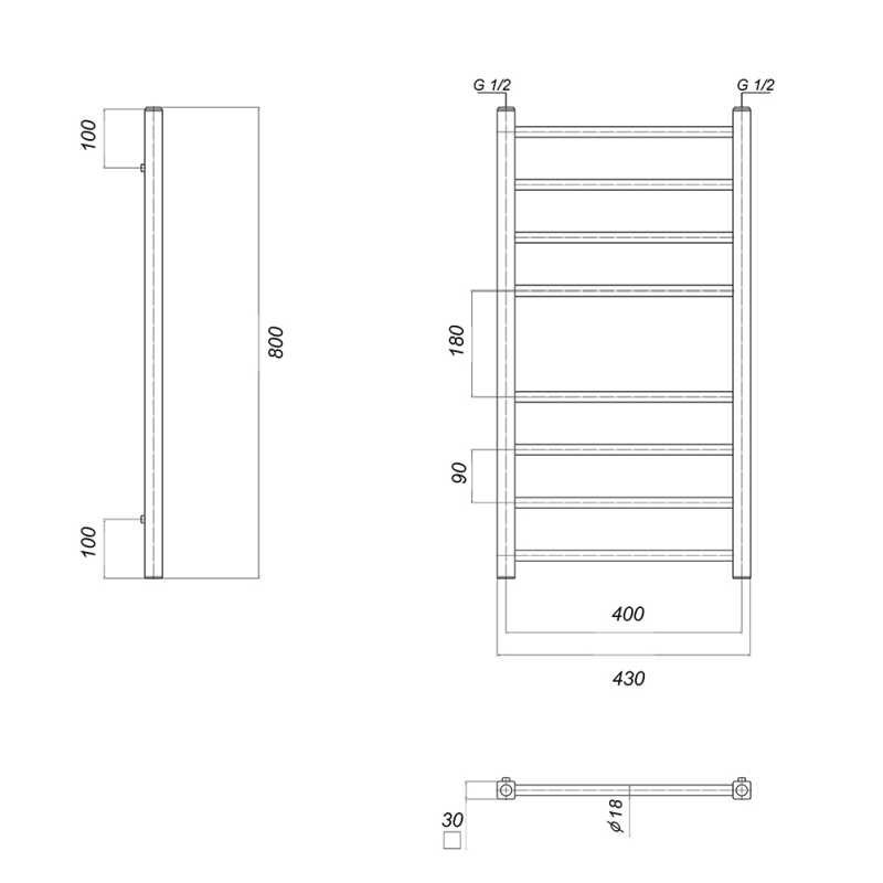 Полотенцесушитель водяной domoterm куба п8 40x80 хром