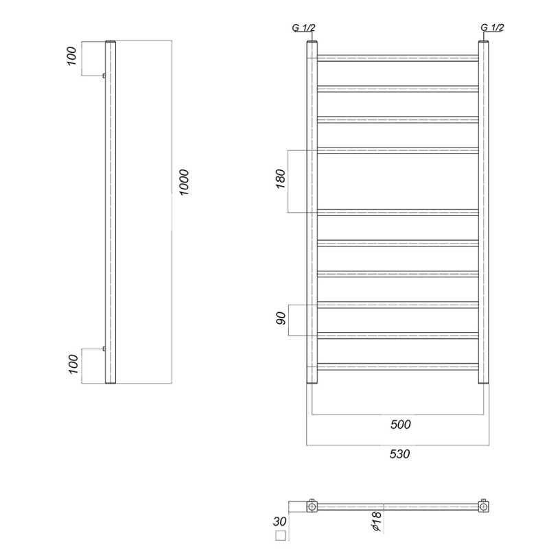 Полотенцесушитель водяной domoterm куба п10 50x80 хром