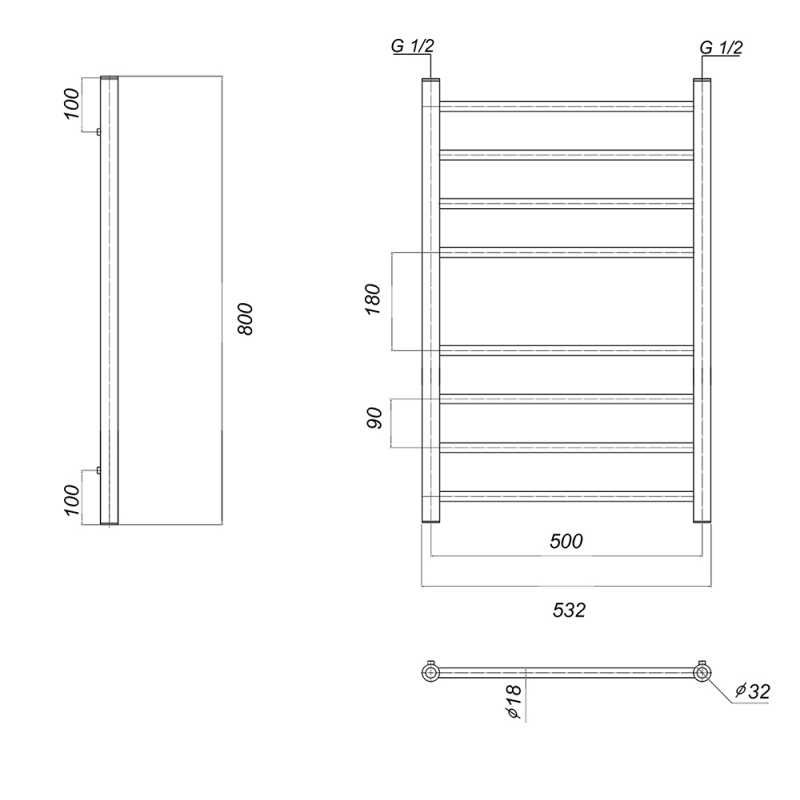Полотенцесушитель водяной domoterm медея п8 50x80 хром