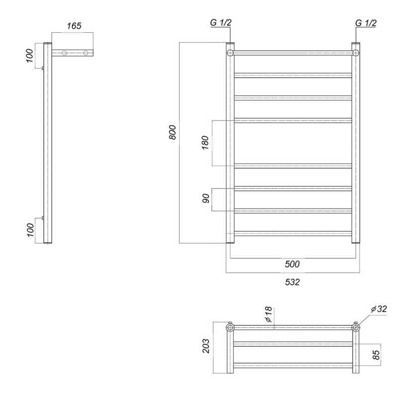 Полотенцесушитель водяной domoterm медея сп п8 50x80 хром