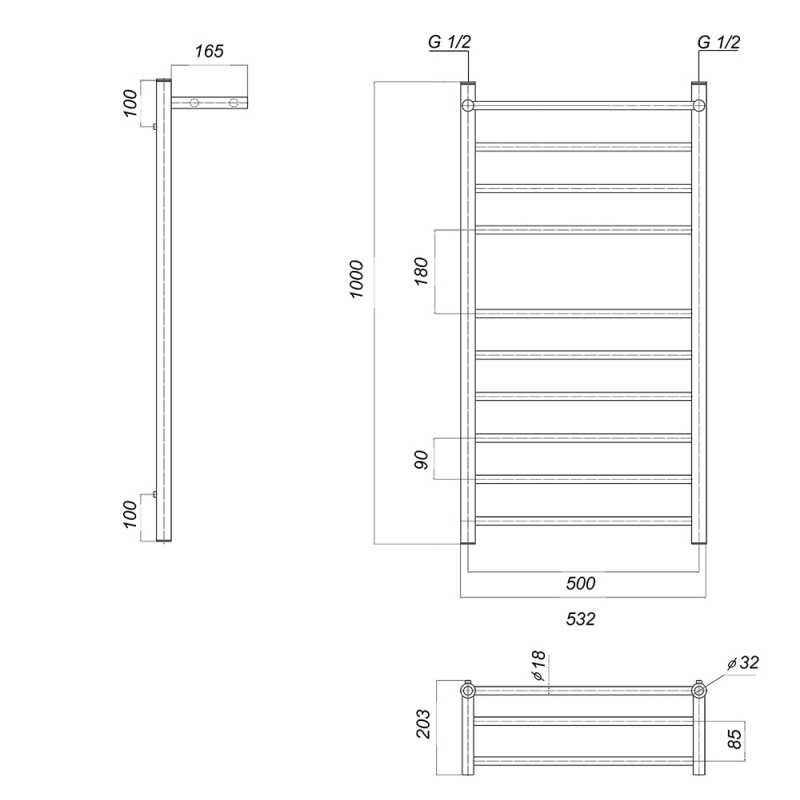 Полотенцесушитель водяной domoterm медея сп п10 50x100 хром